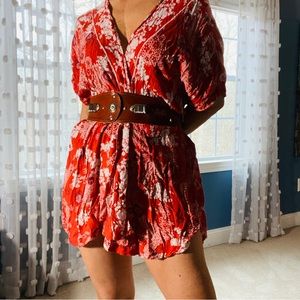 Red and white printed beach cover up